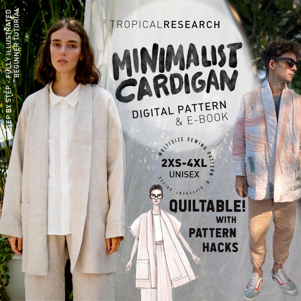 CARDIGAN MINIMALISTE - patron de couture pdf indie - patron de veste matelassée - plus taille couture jusqu'à 4xl