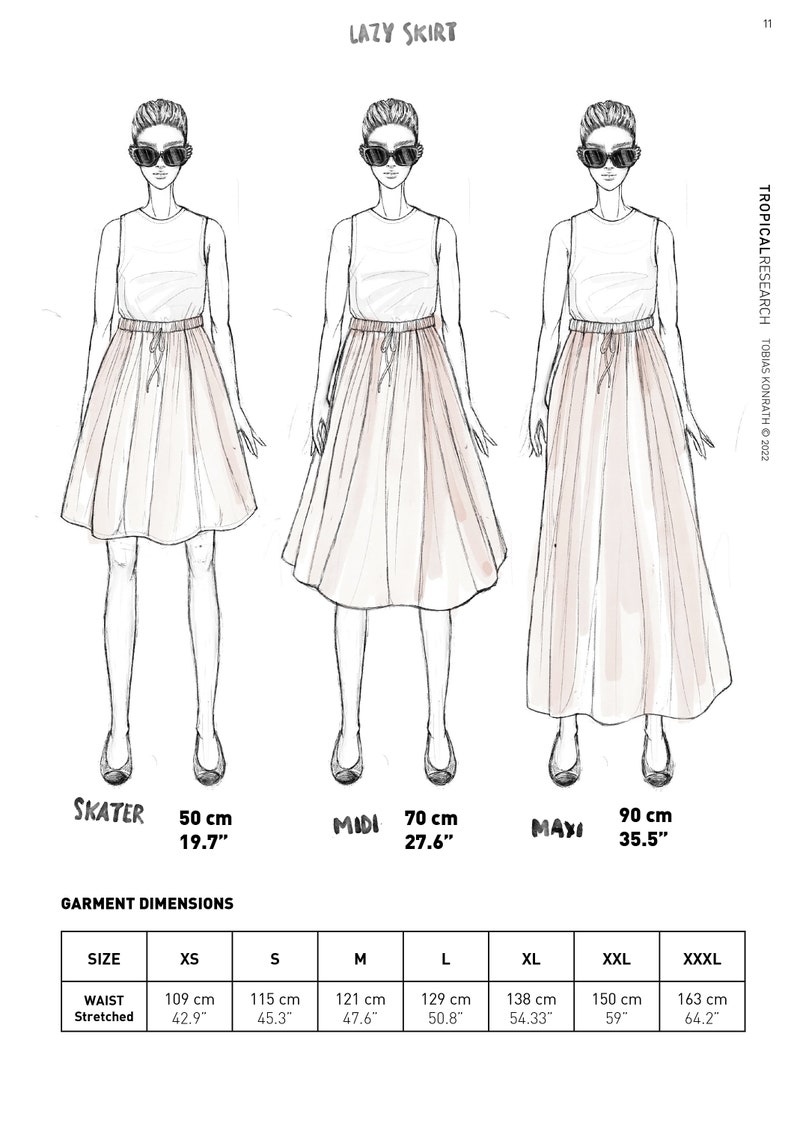 Lazy Skirt Sewing Pattern Midi Maxi Skater Drawstring Skirt illustrated Beginner Tutorial image 7