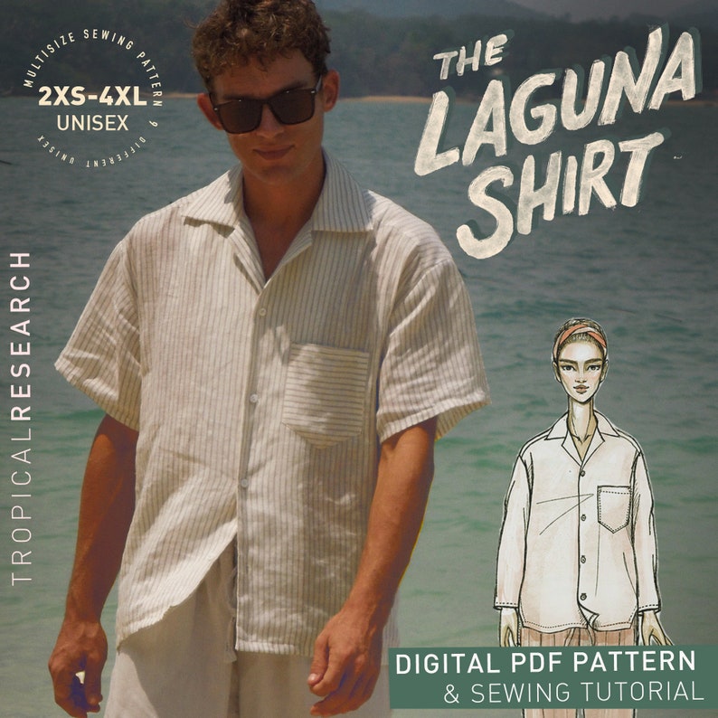 LAGUNA SHIRT digital indie sewing pattern pdf download with illustrated tutorial image 1