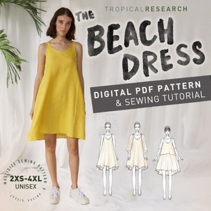 BEACH DRESS indie sewing pattern for women  - beginner friendly with step by step tutorial