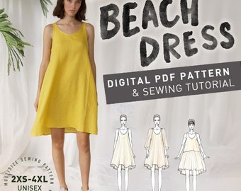 BEACH DRESS indie sewing pattern for women  - beginner friendly with step by step tutorial