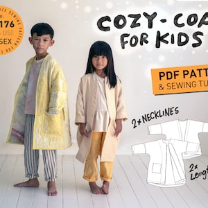 Modello di cucito per cappotto accogliente per bambini: unisex, oversize (modello PDF)