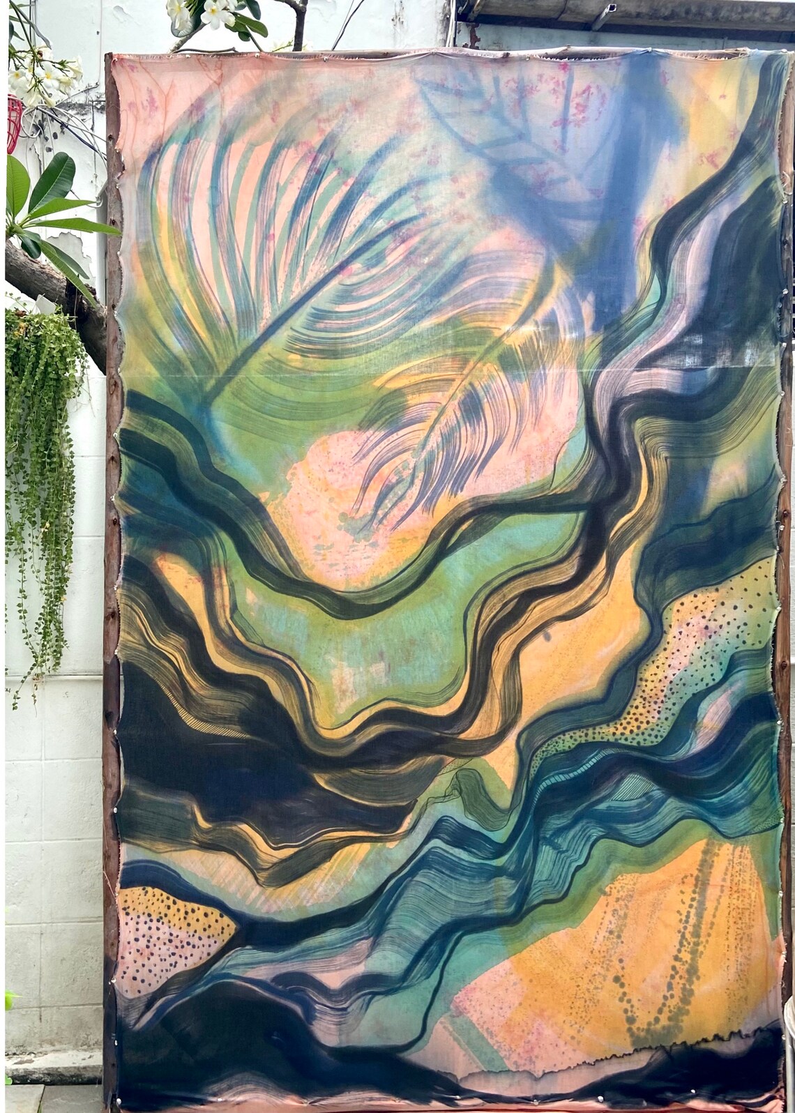 Hand painted linen throw blanket luxury linen textile art Etsy