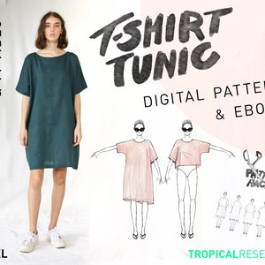 T-SHIRT TUNIC - indie sewing pattern - oversized linen shift dress & boxy top - plus size XS-4XL - projector