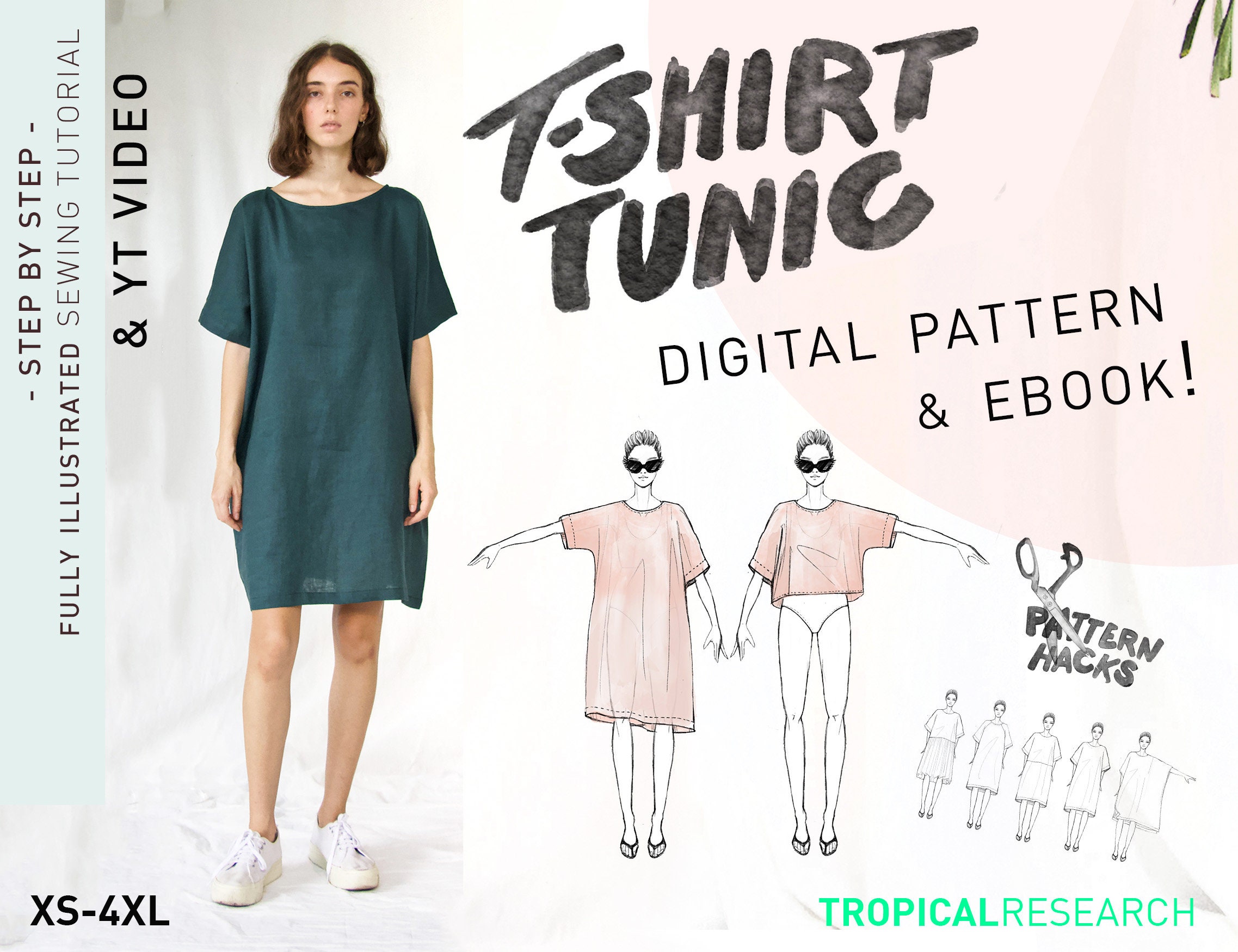 Modal and Chiffon Tunic Top, Yoga T-shirt, Long Sleeve Tunic Dress