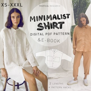 Minimalist Shirt sewing pattern - unisex oversized blouse pdf indie sewing pattern - beginner sewing - layers