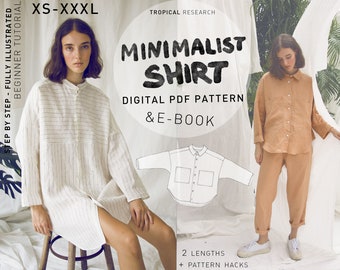 Minimalist Shirt sewing pattern - unisex oversized blouse pdf indie sewing pattern - beginner sewing - layers