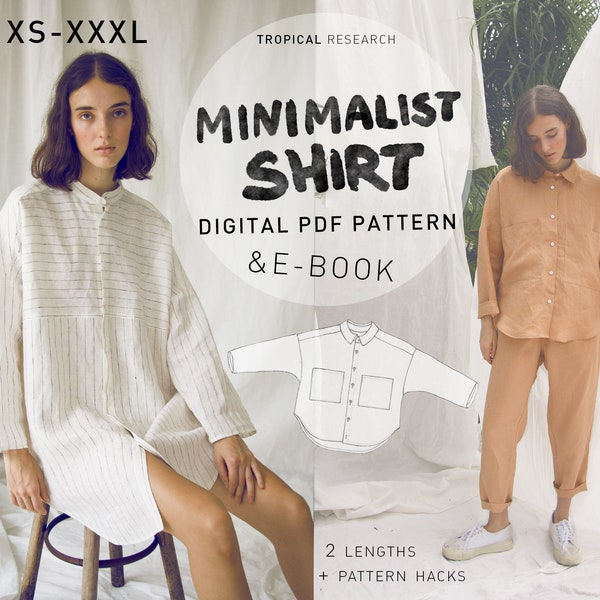 Minimalist Shirt sewing pattern - unisex oversized blouse pdf indie sewing pattern - beginner sewing - layers