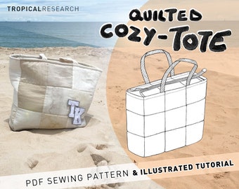 COZY-TOTE large quilted bag - patch-work tote - digital indie sewing pattern- pdf download with illustrated tutorial