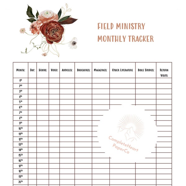 JW Floral Printables Aux Pioneering Ministry Tracker | Field Service Supplies | Service Log | Territory Notes | Instant Digital Download