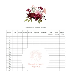 JW Floral Field Service Supplies | Printable Ministry Tracker | Service Tracker | Service Log | Territory Notes | Instant Digital Download