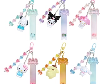 Chaveiro com etiqueta de nome de mascote de personagens de desenho animado kawaii japonês (3D transparente e volumoso)