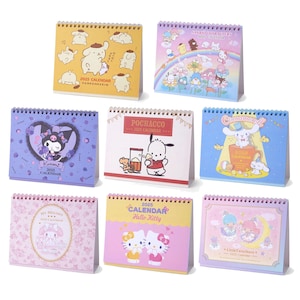 Calendario de escritorio 2025 con personajes de dibujos animados kawaii de Japón