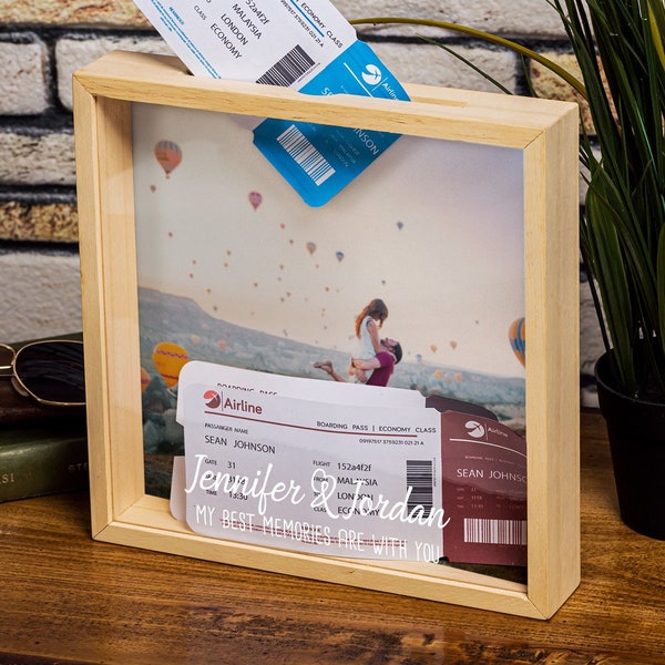 Personalized Shadow Box as a Travel Lover Gift. Wooden Keepsake Box with Custom Photo as Gift for Couple. Memory Box with Ticket Display. Personalized Shadow Box as a Travel Lover Gift. Wooden Keepsake Box with Custom Photo as Gift for Couple. Memory Box with Ticket Display.