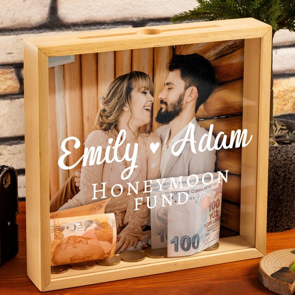 Honeymoon Fund Personalized Money Box Valentines Day Gift for Him. Personalized Photo Gifts. Custom Photo Saving Money Box Valentines Gift.