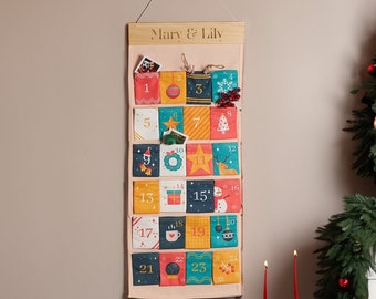 Calendario de Adviento de madera personalizado, adornos navideños, calendario de cuenta regresiva de Navidad, decoración navideña, adviento para niños, decoración navideña de madera