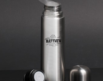 Name Custom Tumbler as Fathers Day Gift, Personalized Stainless Steel Flask, Engraved Vacuum Bottle, Tea & Coffee Mug, Dad Gifts for Husband