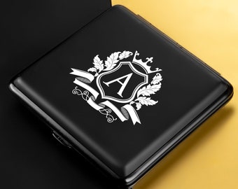 Custom Black Cigarette Case with Monogram Personalized Cigarette Holder Engraved Money Case, Father's Day Gift for Dad Him, Gift for Smokers