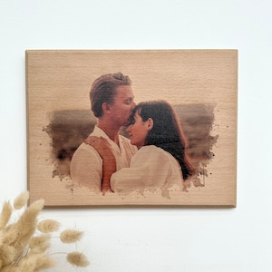 Custom Photo on Wood, Engraved Photo on Wood with Watercolor Style, Custom Wall Art, Personalized Portrait from Photo as Long Distance Gift. Watercolor Effect