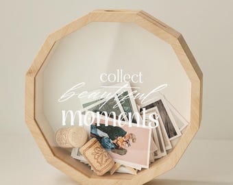 Wooden Memory Shadow Box: Photo Keepsake, Wine Cork Holder