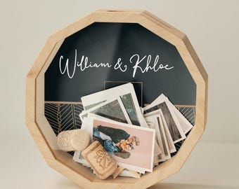 Couple Gifts Photo Display Box, Custom Photo Keepsake Shadow Box, Personalized Picture Frame Gifts for Her Him, Wine Cork Holder, Piggy Bank