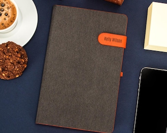 Name Engraved Leather Diary,  224 Pages, Christmas Notebook with Pen Holder,Personalized Holiday Journal for Men Women