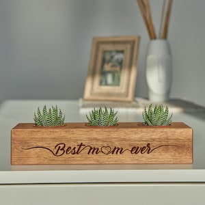 Best Mom Sukkulenten Pflanzer, Indoor-Pflanzenhalter aus Holz, personalisierter Pflanzentopf, Mama Wertschätzung, neue Mutter, Muttertagsgeschenk für Mama Oma