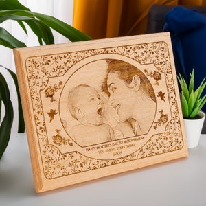 Custom Wood Frame Mothers Day Gift, Engraved Picture Mother's Day Gift. Personalized Wood Photo Gift for Mom. Mothers Day Gifts for Mother