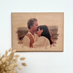 Personalized Couple Portrait Photo as Anniversary Gift. Custom Photo on Wood, Engraved Photo on Wood with Watercolor Style, Custom Wall Art. Watercolor Effect