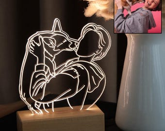 Custom Pet Portrait from Photo, 3D Photo Desk LED Lamp, Pet Memorial Gift, Pet Loss, Dog Cat Mom Gift, Sympathy Gift, Acrylic Night Light.