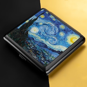 Portasigarette Van Gogh, regalo di Natale per sposo, testimone di nozze, fidanzato, marito, regalo di pensionamento, portasigarette a forma di scatola di sigari, regalo per fumatori.