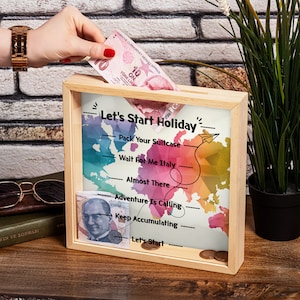 Travel Fund for Travel Lover Couple, Holiday Fund , Adventure Box, Money Box for New Adventures , Vacation Theme Saving Box, Wanderlust Gift