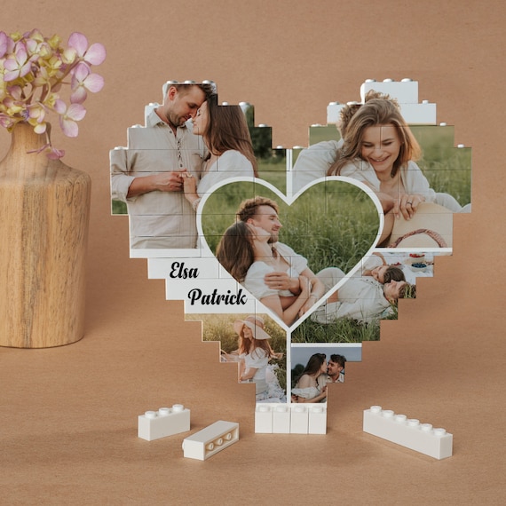 Puzzle Briques Personnalisé Forme Cœur Avec Photo - Cadeau Anniversaire Noël Saint-Valentin Pour Elle