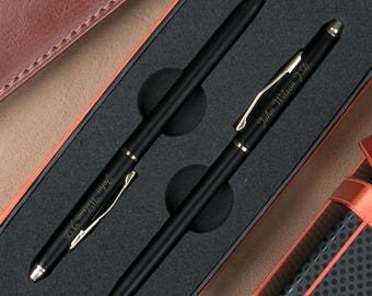 Set of 2 Personalized Ballpoint Roller Pen with Custom Engraving, Luxury Corporate Gift Box, Professional Executive Gifts for Men Women Boss