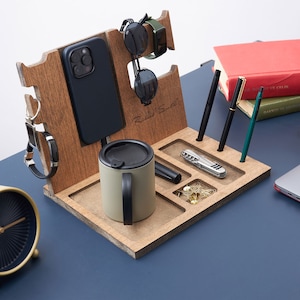 Personalized Desk Organizer For Men, Personalized Docking Station, Corporate Christmas Gift, Custom Desk Organizer, Unique Cool Gift for Dad