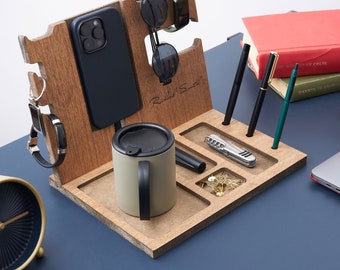 Personalized Desk Organizer For Men, Personalized Docking Station, Corporate Christmas Gift, Custom Desk Organizer, Unique Cool Gift for Dad