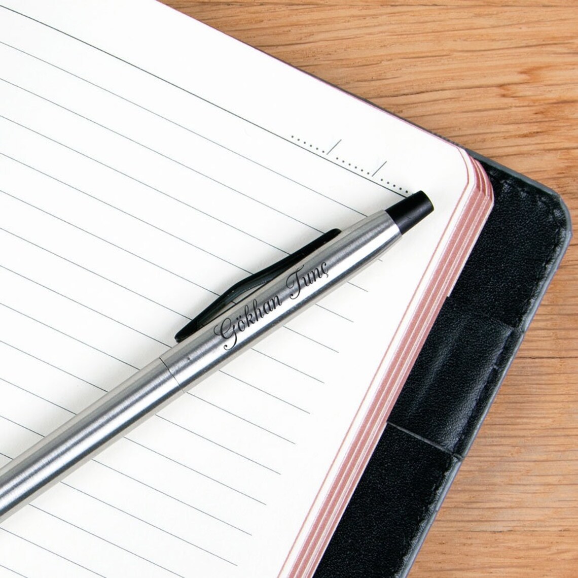 Personalized Leather Gray Notebook and Pen Set with Soft Etsy