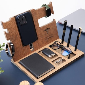 Nieuwe dokter cadeau houten bureau-organizer, kliniek bureau-accessoires, pennenhouder visitekaartje, medisch professional, chirurg therapeut geschenken