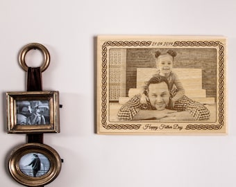 Laser Engraved Dad Portrait on Wooden Frame, Custom Picture as Father's Day Gift, Unique Photo Gift for Dad Husband Grandpa, Cozy Wall Decor