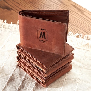 Cartera de cuero personalizada, propuesta de padrino, regalo para padrino, cartera de cuero genuino para hombre, regalos grabados para él, regalo de boda personalizado para papá