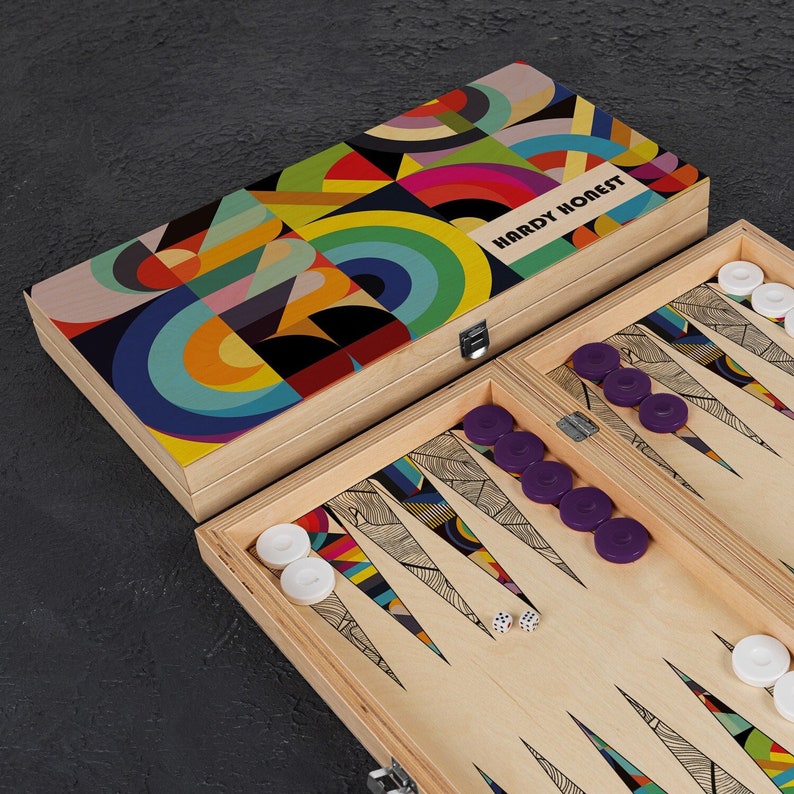 Personalized Wood Backgammon Set with Colorful Design. Custom Wood Board Game as Housewarming Gift. Handmade Board Game. Custom Table Game. 