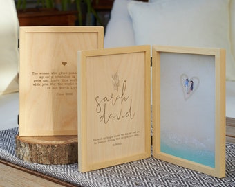 Boîte à cadre en bois personnalisée en cadeau pour elle. Boîte souvenir en bois cadeau avec cadre personnalisé. Cadeaux de Saint-Valentin pour lui. Cadeau de mariage personnalisé avec boîte photo.