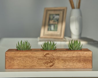 Houten bureaublad succulente standaard voor vrouwen, bedankt kantoorcadeau voor haar, moederdag plantenpot, aangepaste moederdag succulente houder thuiscadeau