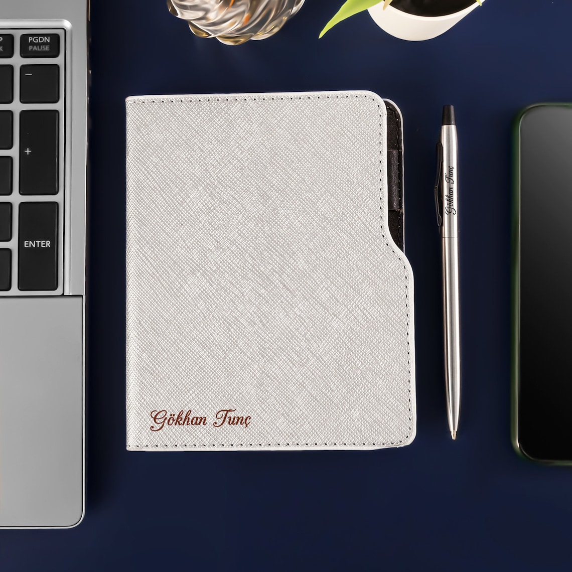 Personalized Leather Gray Notebook and Pen Set with Soft Etsy