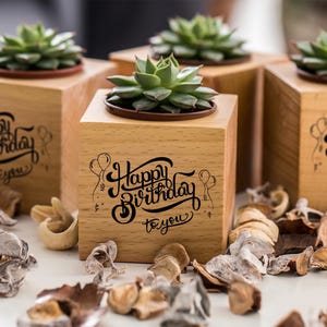 LEBDEPFLANZE INBEGRIFFEN! Hölzernen Planter einprägsam, Holz Blumenkasten, Sukkulenten Pflanzentöpfe, Alles Gute zum Geburtstag Geschenke für Sie Him Pflanzenliebhaber.
