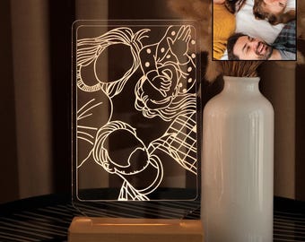 Personalized Portrait Abstract Line Art, Desk Lamp, LED Night Light, Custom Photo Mother's Day, Family Reunion Hosting Decor, Mom Dad Gifts.