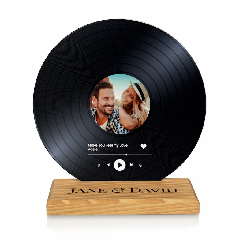 Personalized Vinyl With Wooden Stand Personalized Album Cover Etsy