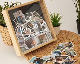 Personalized Shadow Box with 105 Photo Prints. Wooden Christmas Keepsake Box, Custom Photo Gift for Couples. Memory Box for Ticket Display