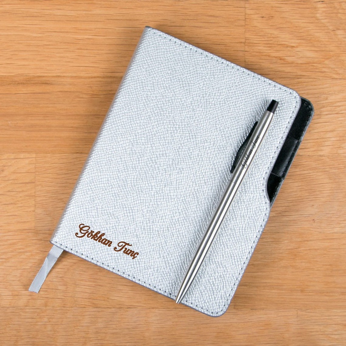 Personalized Leather Gray Notebook and Pen Set with Soft Etsy