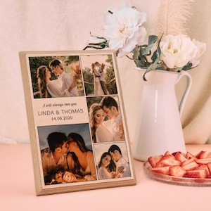 Custom Portrait Engrave Photo Collage, Personalized Picture Frame, One of a Kind Anniversary Valentines Day Gift for Her Him, Desk Decor.